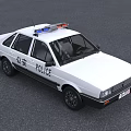 White Volkswagen Police Car With Emergency Lights And Public Security Markings