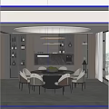 Elegant Modern Restaurant Interior With Round Dining Table Chandelier And Large Windows