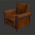 Modern Orange Leather Single Sofa With Curved Armrests And Wooden Legs Design