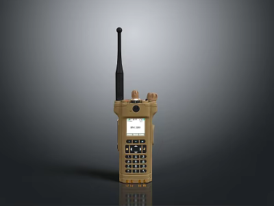 Tan Handheld Walkie Talkie With Antenna Display Screen And Keypad For Outdoor Communication 3d model