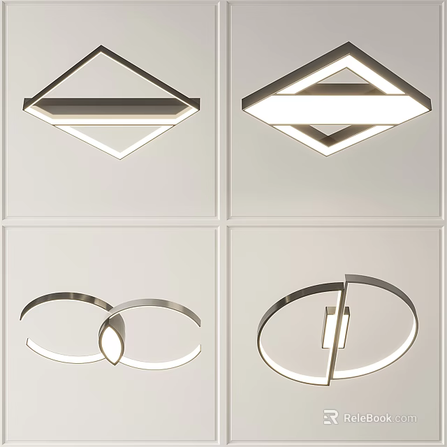 Modern Geometric Ceiling Lights With Diamond And Ring Shapes For Home Decor 3d model
