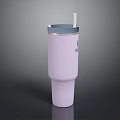 Everyday Household Essential White Insulated Tumbler With Silver Rim And Straw For Keeping Drinks Warm