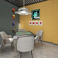 Elegant Hotel Mahjong Room With Mahjong Table Four Chairs Red Plaque And Ceiling Lamp 3d model