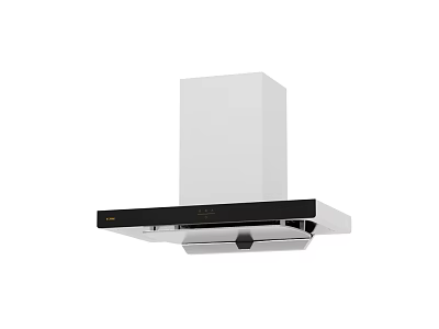 Sleek White Kitchen Appliance Range Hood With Black Panel And Modern Design 3d model