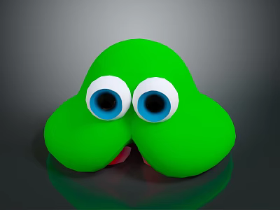 Green Playful Game Movie Character With Big Blue Eyes And Round Shape 3d model