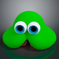 Green Playful Game Movie Character With Big Blue Eyes And Round Shape