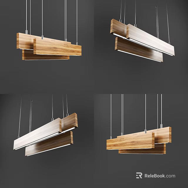Modern Geometric Layered Pendant Lights With Wooden And White Panels Hanging Design 3d model 