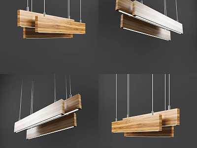 Modern Geometric Layered Pendant Lights With Wooden And White Panels Hanging Design 3d model