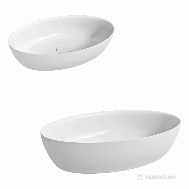 White Oval Above Counter Bathroom Sink Modern Design And Smooth Surface 3d model 