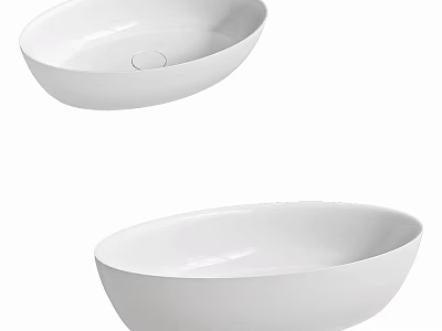 White Oval Above Counter Bathroom Sink Modern Design And Smooth Surface 3d model