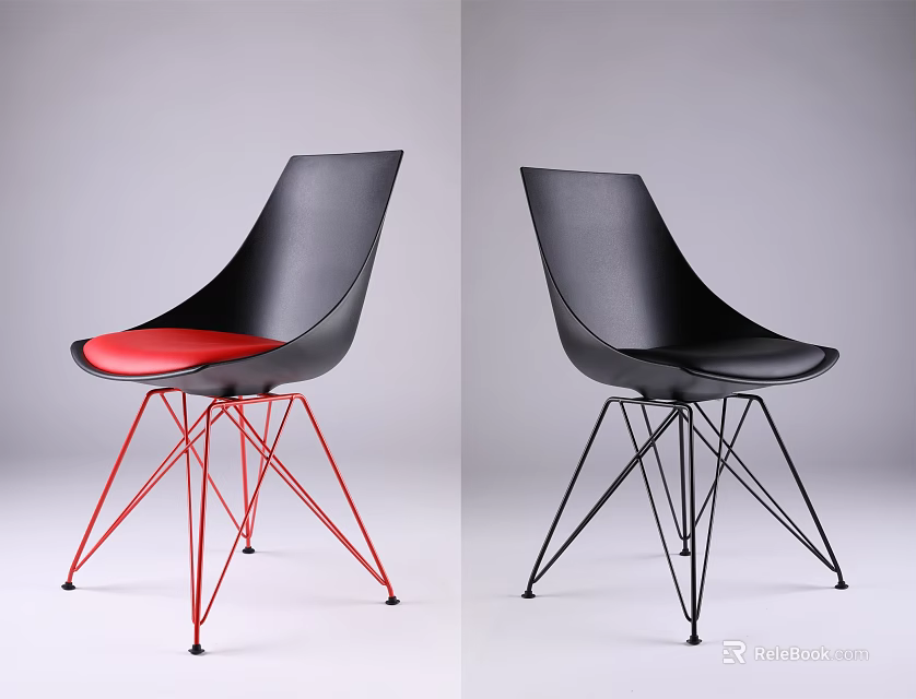 Modern Leisure Chair With Red Black Cushion And Geometric Metal Legs Design 3d model 