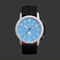 Stylish Modern Watch With Black Fabric Strap Red Accent And Circular White Dial