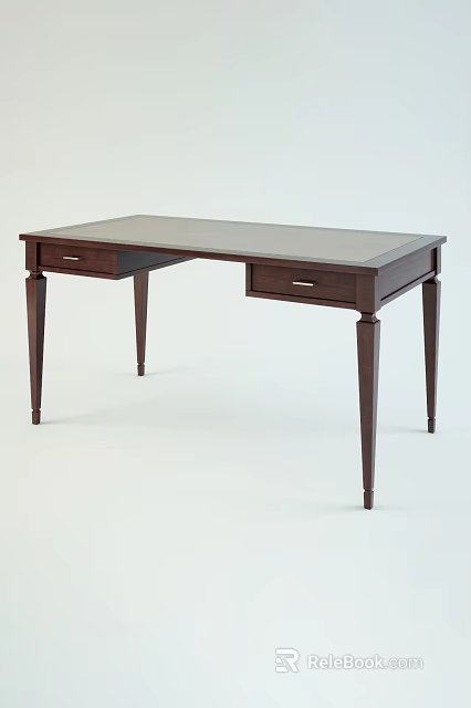 Classic Wooden Desk With Two Drawers And Slim Tapered Legs Design 3d model 