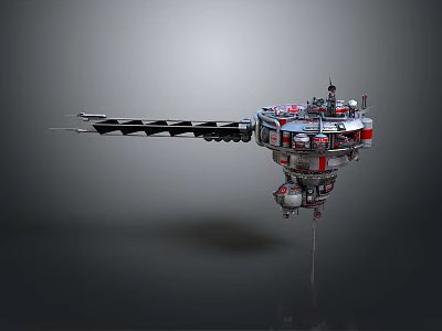 Futuristic Space Station Model With Multi Level Red White Modules And Extended Mechanical Arm 3d model