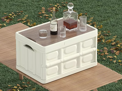 White Storage Basket with Wooden Top for Outdoor Picnic Wine Bottles and Glasses 3d model
