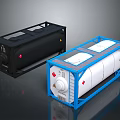 Black Industrial Equipment And Blue Framed White Cylindrical Storage Tanks With Safety Markings