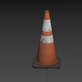 Orange And White Striped Traffic Cone With Concrete Base 3D Rendering 3d model