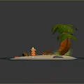 Tropical Natural Island Scene With Sandy Beach Palm Trees Beach Chair Wooden Bucket And Seashells