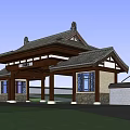 Traditional Chinese Entrance Gate With Hipped Roof Wooden Pillars And Stone Portico