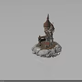 Multi Level Castle Tower Architecture with Red Spire Roof and Stone Base Structure Design 3d model