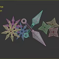 Silver Metal Spiked Weapons Including Throwing Stars And Cross Blades With Sharp Tips 3d model
