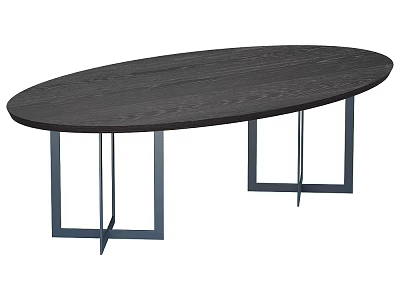 Oval Dark Wooden Coffee Table With Metal Geometric Legs And Modern Design 3d model