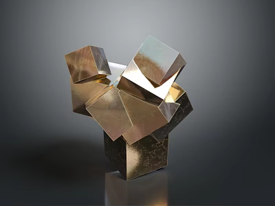 Modern Artistic Decorative Furniture Featuring Stacked Metallic Cubes And Sculptural Design Elements 3d model