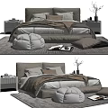 Modern Double Bed Interior With Linen Bedding Nightstands Decorative Pillows And Area Rug