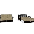 Stylish Furniture Set With Black Frame Sofa And Patterned Mattress Bed
