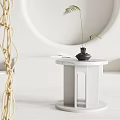 Modern White Side Table With Marble Top And Decorative Potted Plant Design