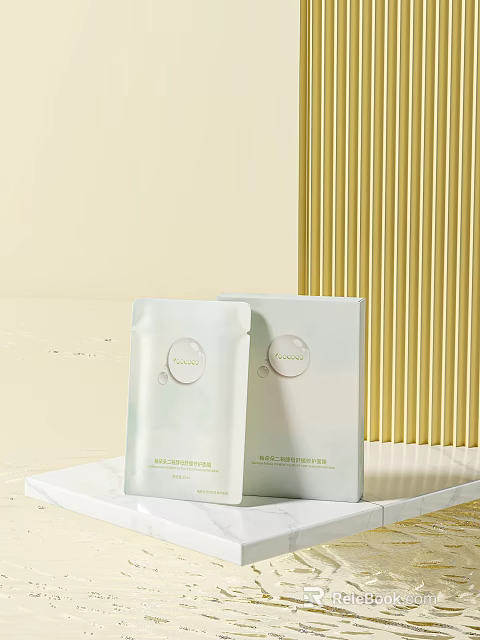 Pure Nature Facial Masks Gentle Hydrating Skincare Products On Light Background With Gold Stripes 3d model 