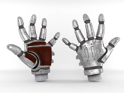 Mechanical Style Metal Glove Ornament Decor Set With Silver And Brown Details 3d model