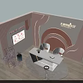 Modern Live Stream Studio With Pink White Decor Curved Backdrop White Table Chairs And Camera 3d model