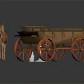 Vintage Wooden Carriage Pulled By Horse With Red Wheels And Solar Panels