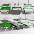 Billiards Sports Equipment With Green Felt Pool Tables And Hanging Lighting Fixtures