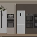 Modern Kitchen Interior With White And Dark Cabinets Refrigerator And Built In Ovens