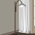 Modern Floor Lamp With Wooden Pole And White Lampshade By Light Wall Near Window Curtains