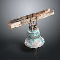 Turquoise Green Copper Bell Hanging Decoration With Wooden Beam And Chains