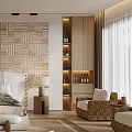 Modern Minimalist Bedroom Interior With White Bed Textured Wall Decor And Storage Cabinets