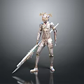 Silver Armored Character With Horned Helmet Holding Intricate Spear In Standing Pose