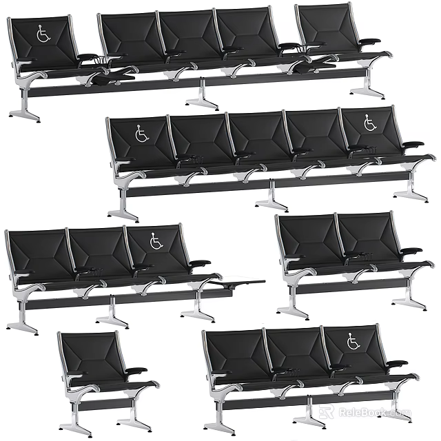 Black Public Chairs With Metal Frame And Wheelchair Symbol For Public Areas 3d model 