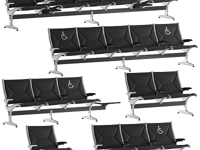 Black Public Chairs With Metal Frame And Wheelchair Symbol For Public Areas 3d model