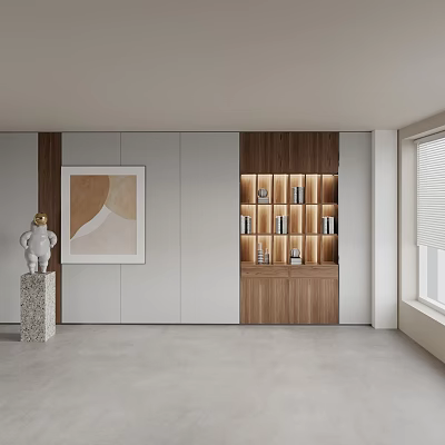 Modern Entryway Interior With Wooden Console Cabinet And White Side Cabinet With Shelves 3d model
