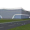 Modern Curved Facade Sales Office Building With Lawn Area And Plaza Space