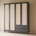 Modern Dark Colored Wardrobe With Rattan Woven Doors And Bottom Drawers