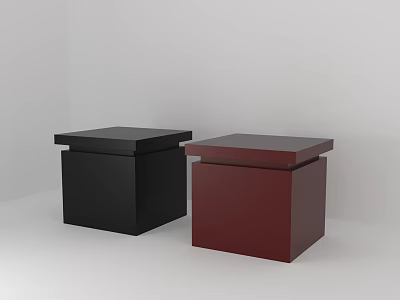 Two Modern Square Stools In Black And Dark Red Minimalist Style 3d model