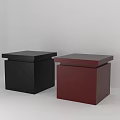 Two Modern Square Stools In Black And Dark Red Minimalist Style