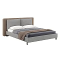 Modern Double Bed with Grey and Brown Upholstered Headboard and Grey Bedding 3d model