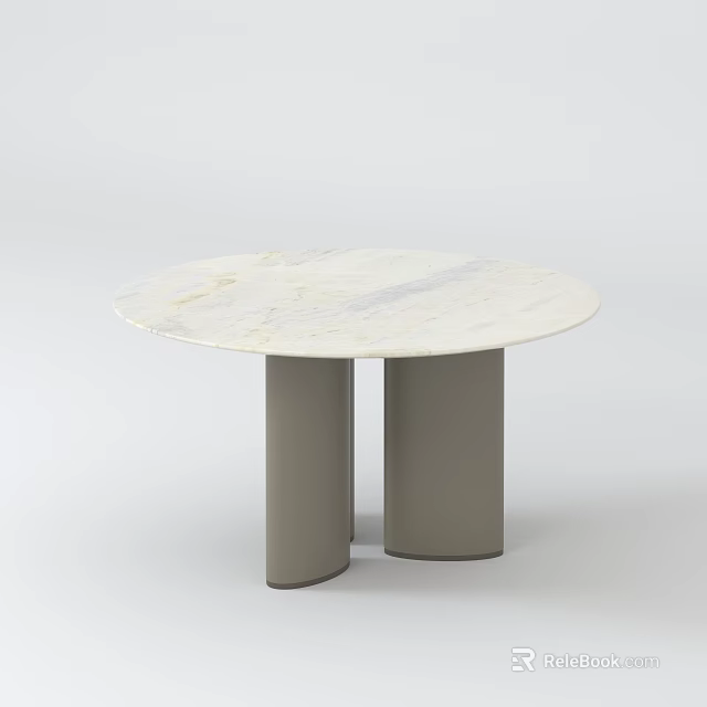 Modern Round Dining Table With White Marble Top And Gray Cylindrical Legs 3d model