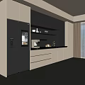 Modern Kitchen Sideboard With Black White Sleek Panels Storage Cabinets Drawers And Built in Lighting